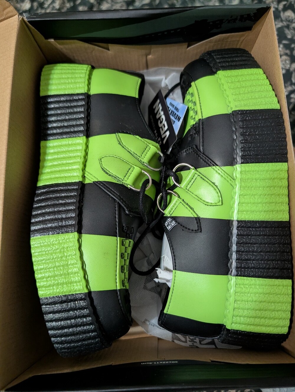 TUK Black And Green Striped Platform Creeper